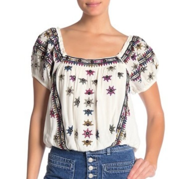 Free People Tops - Free People Embroidered Aurura Blouse Crop Top, M